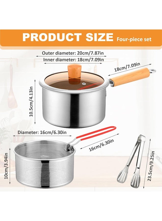 HQ-GAMING Deep Fryer Pot Stainless Steel Frying Pan with Strainer Basket and Handle Oil Strainer Pot with Clip Food Cooking Pot With Lid Deep Fry Pan for Home Use Stovetop Fryer for Frying Fish Shrimp Chicken and Fries - Image 2